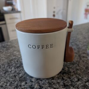 Magnolia Home Hearth & Hand White Ceramic Coffee Canister with Wooden Lid